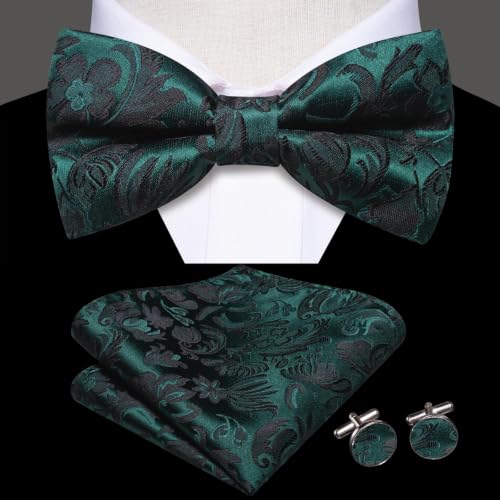 Image of Dubulle Mens Paisley Striped Bowtie Set Pre-tied Bowtie for Men and Pocket Square Set Wedding Business
