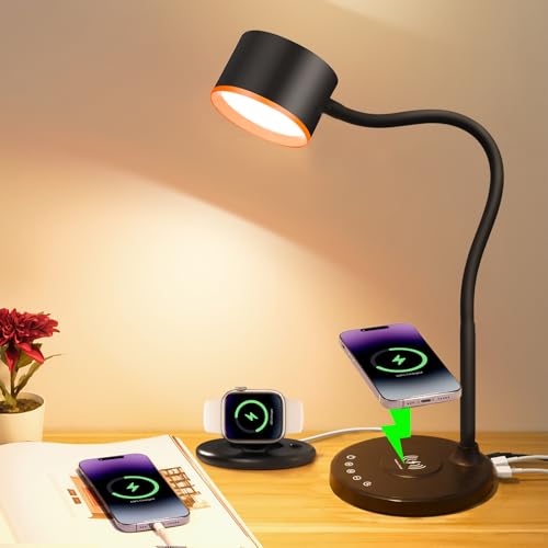 Wireless Charging LED Desk Lamp for Home Office Dorm, Touch Control, 5 Colors & Dimmable
