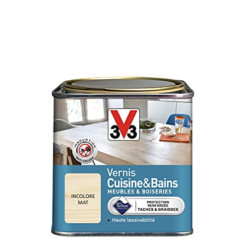 V33 Vernis Intérieur Cuisine et Bains Meubles et Boiseries, Incolore Mat 0,5 L