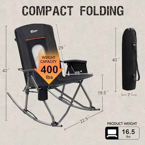 Portal PR-FC-368-BLK Oversized Folding Rocking Camping Chair Portable Outdoor Rocker thumb #2