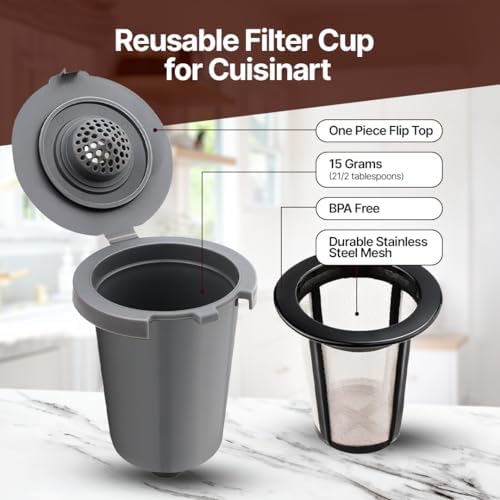 Reusable Filter Cups for Cuisinart Coffee Makers - Premium Refillable Coffee Cups Compatible with Cuisinart Single Serve Coffee Machines (2 Pack with 2 Mesh Filters) - Thumbnail 4