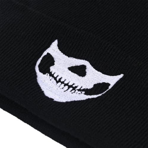Image of Embroidered Skeleton Beanie Hat Winter Stretch Knit Skull Cap for Men Women