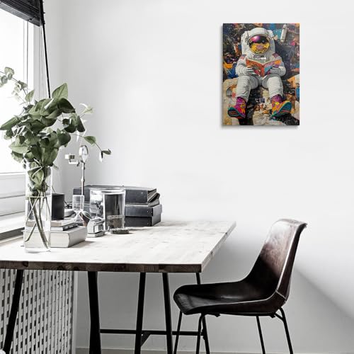 Astronaut Reading Book in Space Canvas Wall Art Framed Print Painting Colorful Sneaker Whimsical Galaxy Wall Decor Artwork Poster Surreal Pop Art for Kids Bedroom Office Modern Decor 12x16 Inches by imibcki - Used condition - Image 7
