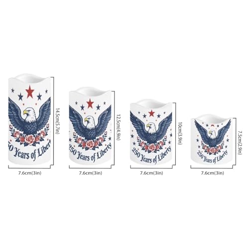 Image of American Flag Flameless Candles 250th Anniversary Bald Eagle LED Battery Operated Remote Control Fourth of July Flickering Patriotic Decor for Independence Day Home Outdoor, 4 Pack
