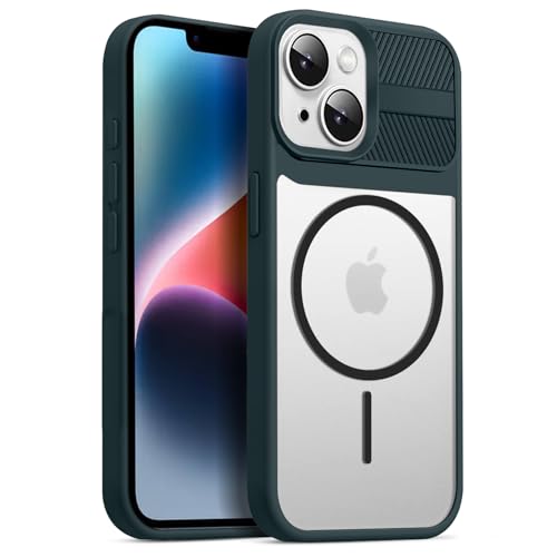 Image of KARWAN️ Magnetic Clear Back Case Cover for iPhone 14 Plus / 15 Plus (6.7-Inch-) |Acrylic Transparent Slim | Shockproof iPhone 14 Plus / 15 Plus Mobile Phone Back Cover [Clear Back] [TPU + Pc] [Green]