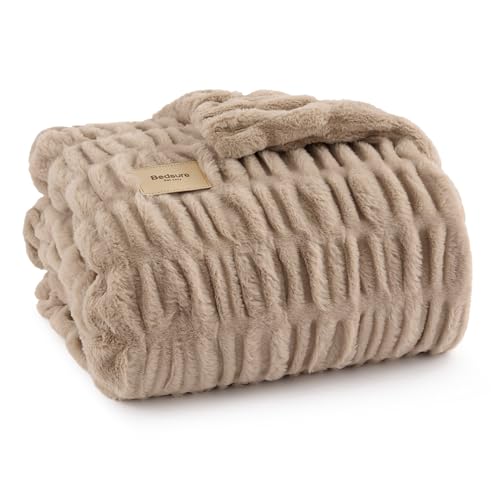 Bedsure Soft Double Sided Faux Fur Throw Blanket Light Brown 50 x60 - image 4