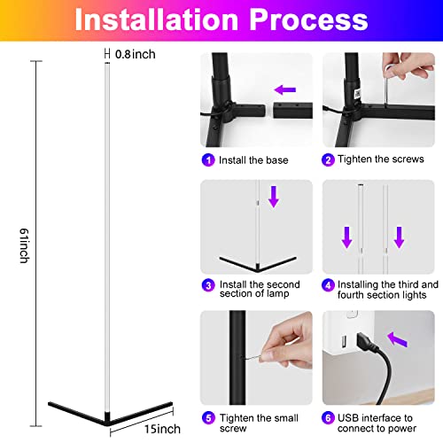 Withinsafe Corner Floor Lamp - Rgb Color Changing Mood Lighting Lamp - 61" Dimmable Music And Voice Sync Bluetooth App And Remote Control Led Corner Light For Living Room, Bedroom #TOP5