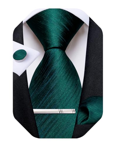 Image of DiBanGu Mens Silk Necktie Solid Color Tie and Pocket Square Cufflink Tie Clip Set Woven Plain Ties for Men Wedding Party