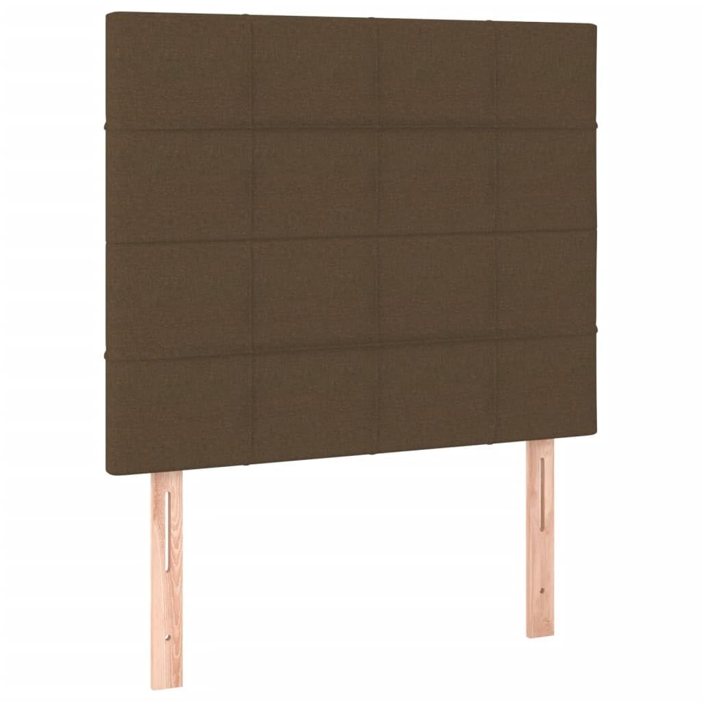 Łóżko kontynentalne ciemnobrązowe 90 x 200 cm, tapicerowane materiałem, z materacem ze sprężynami kieszeniowymi i zagłówkiem o regulowanej wysokości na relaksujące noce jako mebel do sypialni