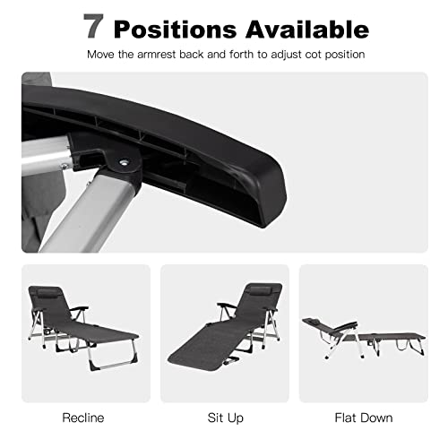 Gymax Lounge Chairs For Outside, Tri-Fold Chaise Lounge With 7 Level Adjustable Backrest, Cup Holder, Headrest & Carry Handle, Portable Beach Tanning Layout Chair For Patio, Poolside, Lawn (1, Grey) #TOP5
