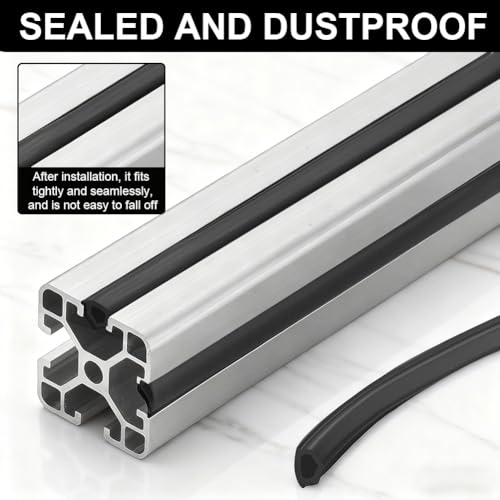 Aluprofil Kantenstreifen 12m Aluprofil Staubschutz 30x30, 40x40 Nut 8 Aluprofil Zubehör, Weiche PVC Abdeckungs für Item Profil 30/40 V Type Slot T Type Slot 3D Drucker (12m, Schwarz)