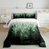 Feelyou Fog Forest Comforter Botanical Pine Trees Comforter Set for Boys Girls Children Watercolor Style Green Comforter Set Room Decor Twin Size Duvet Set 2Pcs