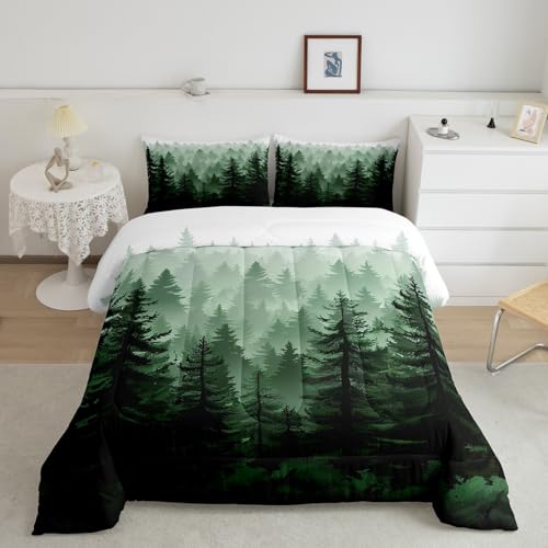Fog Forest Comforter Botanical Pine Trees Comforter Set for Boys