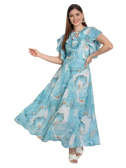 Image of Women's Tie Dye Printed Georgette Standard Regular Fit and Flare Casual Knee Length Western Dress