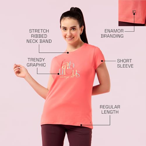 Image of Enamor Short Sleeve Crew Neck Regular Length Basic Crew T-Shirt - Slim Fit, Soft and Breathable Stretch Cotton - E147