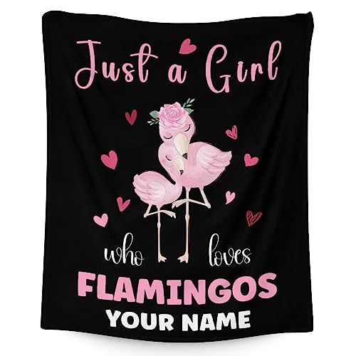 Personalized Flamingo Blanket Gifts with Name - 40x50 Inches Cute Throw for Women & Girls - Black Soft Fuzzy Blankets for Bed, Couch & Living Room