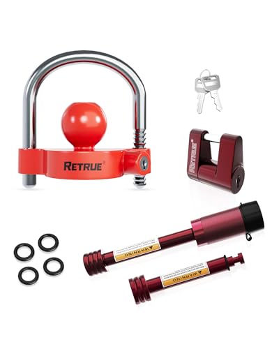 RETRUE Keyed Alike Trailer Lock Set Tow & Store Lock Kit Include Universal Coupler Lock & Dual Hitch Receiver Pin Lock & Trailer Tongue Lock Red