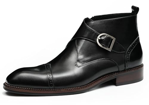 Santimon Chelsea Boots Men Formal Dress Ankle Boots Fashion Formal Genuine Leather Monk-Strap Brogues Chukka Boots Business Casual Wedding Boots for Men