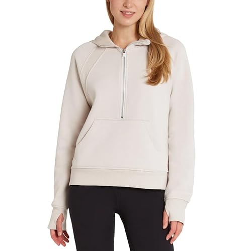 Danskin Ladies' Half Zip Hoodie Tan, Medium