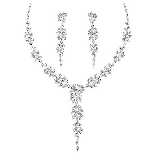 Cangall Parure de bijoux de mariée pour femme avec strass cristal - Collier scintillant avec pendentif et boucles d'oreilles - Parure de bijoux pour femme et...