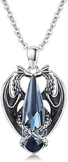 Dragon Necklace 925 Sterling Silver Winged Dragon Pendant with Blue Crystal Animal Chain Gothic Double Dragon Jewellery Gifts for Men and Women, 16,5*24,3*8,5 mm, Sterling Silver