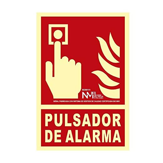 Normaluz RD00111 RD00111-Señal Luminiscente Homologada Pulsador de Alarma Clase B PVC 0,7mm 21x30cm, Rojo