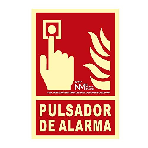 Normaluz RD00111 RD00111 Señal Luminiscente Homologada Pulsador de Alarma Clase B PVC 0,7mm 21x30cm, Rojo