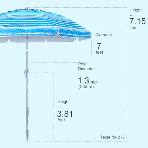 Image of Tempera Heavy Duty High Wind Beach Umbrella with Sand Anchor & Carry Bag | Patio Outdoor Umbrella with Aluminum Frame and Push Button Tilt, Ideal for Garden Lawn, UPF 60+