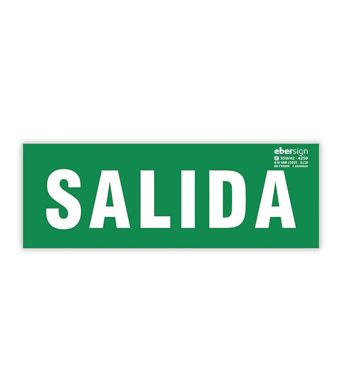 EBER SIGN - Señal Homologada Luminiscente de SALIDA Clase A PVC 1 mm | Medidas 320 x 160 mm | ISO 7010 y UNE 23034:2023 | Fondo Verde, Pictograma + Texto | Evacuación y Salida de Emergencia