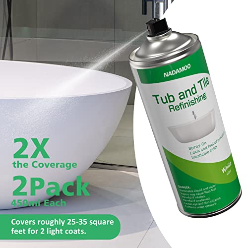 Image of NADAMOO White Bathtub and Tile Refinishing Spray Paint Kit, 450ml (2 Pack), Semi-Gloss DIY Coating for Porcelain, Fiberglass, and Sinks
