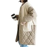 [SPRING SEAON] キルティングコート レディース 切り替え 異素材ドッキング 軽量 ノーカラー ボア ロング 大きめ ゆったり 体型カバー 秋冬 防寒 Free Size