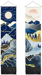 ORTIGIA 2 Pack Mountain Tapestry Misty Forest Tapestry Wall Hanging Japanese Tapestry Wall Art Moon Sunset Nature Landscape Home Decor for Bedroom 14" W x 54" L (35cmx135cm)