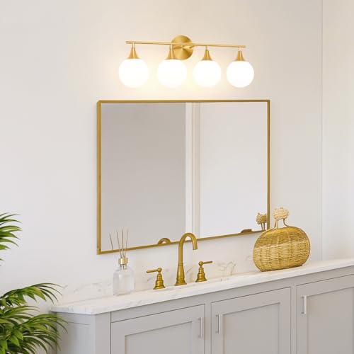 Image of Daunton Modern Brushed Gold Bathroom Vanity Light - Energy Efficient G9 Base Bathroom Lighting Fixtures Over Mirror, Anti-Glare 26 Inch Soft Illumination for Makeup & Shaving, Stylish and Affordable