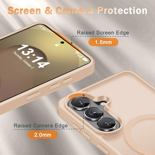 Image of YENAPOON for Samsung Galaxy S26+ Plus Case, Matte Magnetic Phone Cover [with 1 Screen Protector] [Support for MagSafe] [Shockproof Military Grade Protection] Translucent Frosted Back, Coral Pink