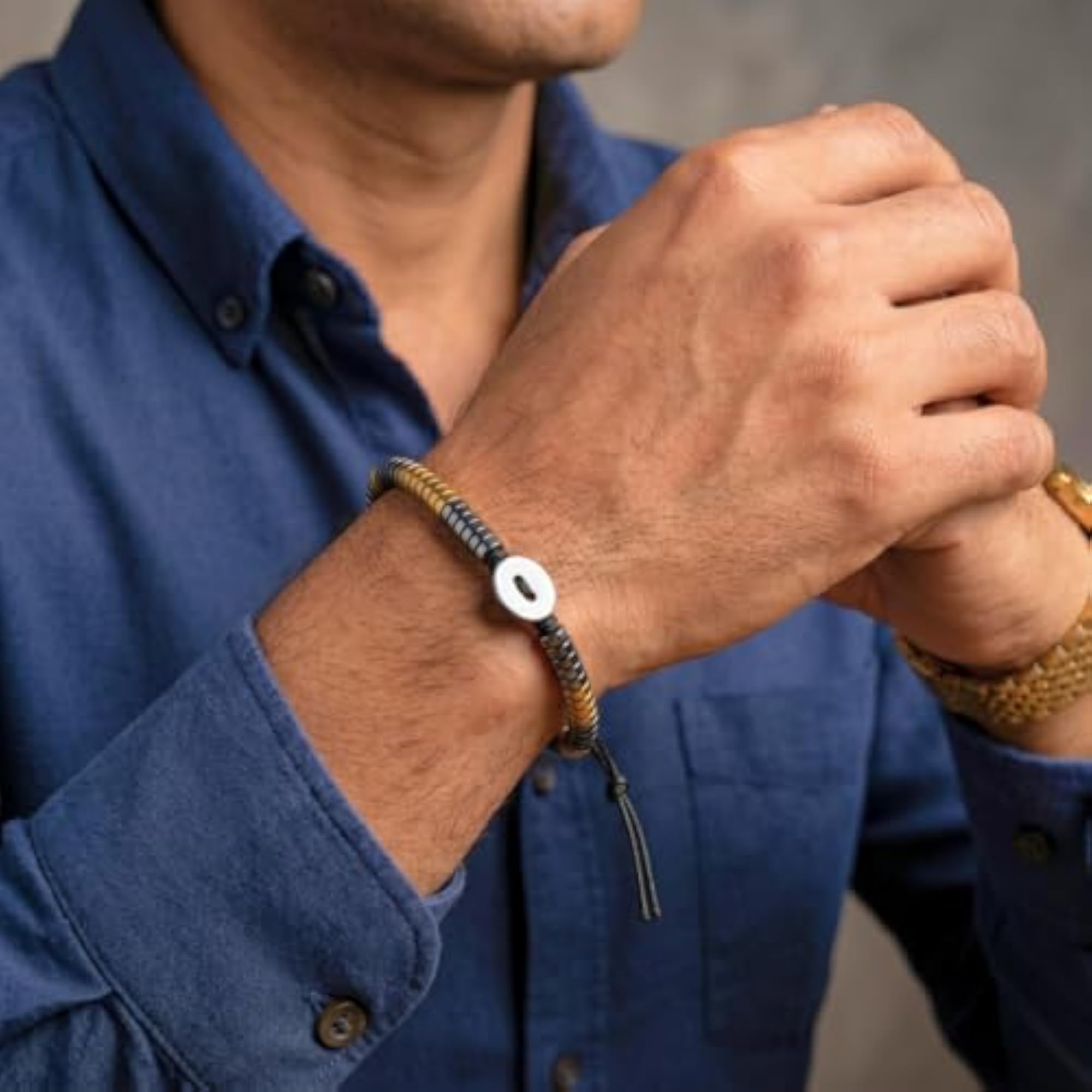 Gold & Silver Tone Steel Bead Bracelet for Men, Stretch Design