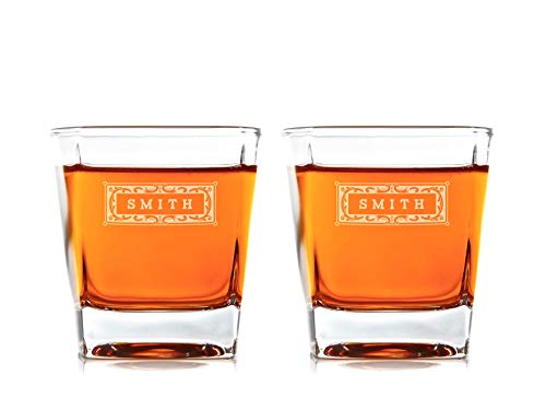 Swanky Badger Personalized Whiskey Glasses, Set of 2, Custom Whisky Glasses, 8.5oz (250ml), 3.5â€ x 3.5â€ x 3.5â€ (Classic)