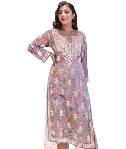 GoSriKi Women's Rayon Viscose Printed & Chikankari Embroidered St...