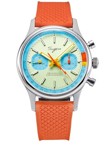 Chrono Hertiage S387.01.FO Fluoro Rubber Band ST1901 Mechanical Chronograph Mens Wrist Pilot Watch Seagull 1963