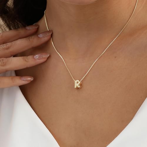 Image of Personalized Bubble Letter Initial Necklace, 14K Gold Plated, Dainty Pendant for Women, Trendy Gold Jewelry