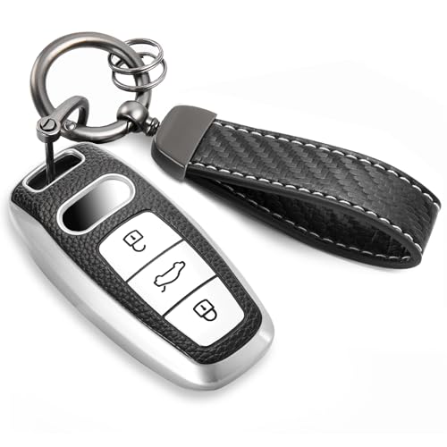 Image of Key Fob Cover for Audi, Carbon-Fiber-Style Keychain Case, Silver