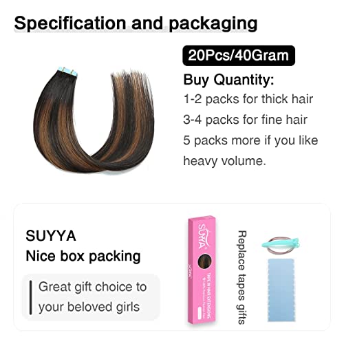 Image of SUYYA Tape In Hair Extensions Human Hair 14 Inch #P1B /6 /T1B Black to Brown