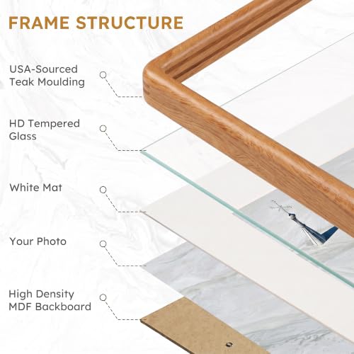 Solid Wood Picture Frame 5x7inch, Mat 4x6inch, Tempered Glass, Teak - Image 5
