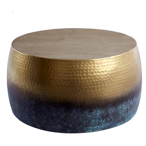 invicta INTERIOR Handgearbeiteter Couchtisch Orient III 60cm Gold mit Patina im Classic Hammerschlag Design