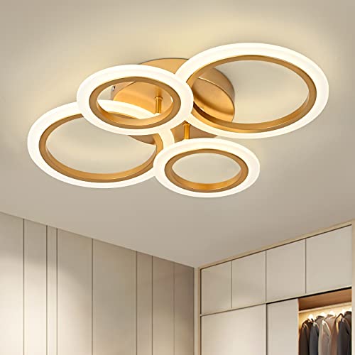Vikaey Modern Led Flush Mount Ceiling Light, 4 Rings Led Gold Close To Ceiling Light, Lighting Fixture Ceiling Lamp For Kitchen, Living Room, Bedroom, Laundry Room, 4000K Not Dimmable #TOP7