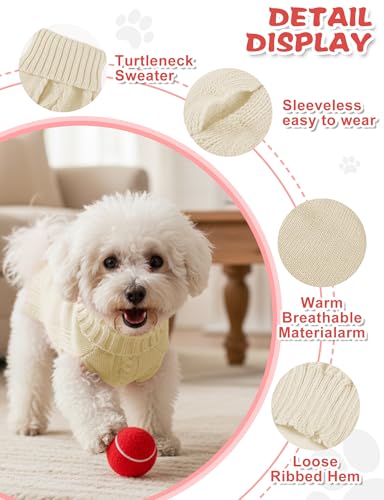 Image of Dog Sweaters for Small Medium Large Dogs Cats, Soft Warm Turtleneck Pullover Solid Cable Knit Fleece Stretch Pet Clothes,Classic Fuzzy Coat for Puppy Girl Boys for Fall Winter(Beige, X-Large)