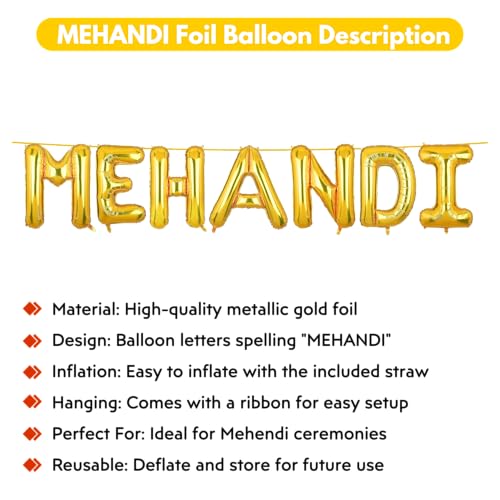 Image of Mehandi Banner Gold for Wedding Home Boys Girls Men Women Foil Balloon Decoration Decor Celebration Golden
