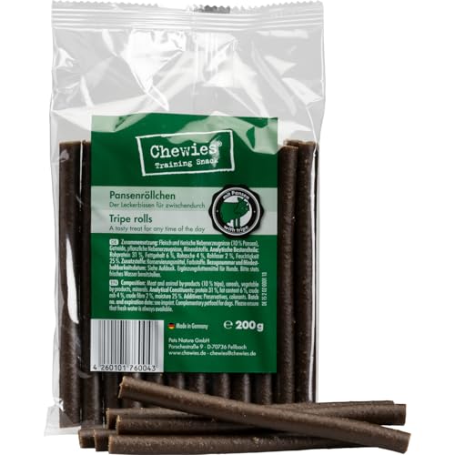 Chewies Pansenröllchen für Hunde - 200 g - weiche Kaustangen - Kaurollen mit Pansen - Hundeleckerli fürs Training