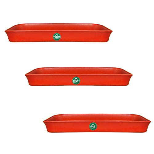 TrustBasket UV Treated Rectangular Bottom Tray(Plate/Saucer) Suitable for 10 inch Rectangular Plastic Pot - Terracotta Color - Set of 3 | Heavy Duty Highly Durable Plant saucerGamla for Indoor Home Decor & Outdoor Balcony Garden