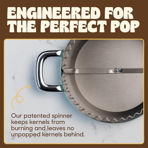 Popsmith Starter Bundle in Butter - 6 Quart Stovetop Popcorn Machine with 10 Movie Theater Buttery Popcorn Kits - Stainless Steel Popcorn Maker Compatible with All Stovetops