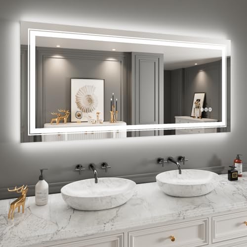 LED Mirror for Bathroom, 72"X36" with 8 RGB Backlit +3 Front Lit (Adjustable Individually), Anti-Fog, Large Lighted Bathroom Vanity Mirror for Wall,Shatterproof,Memory Function,Tempered Glass